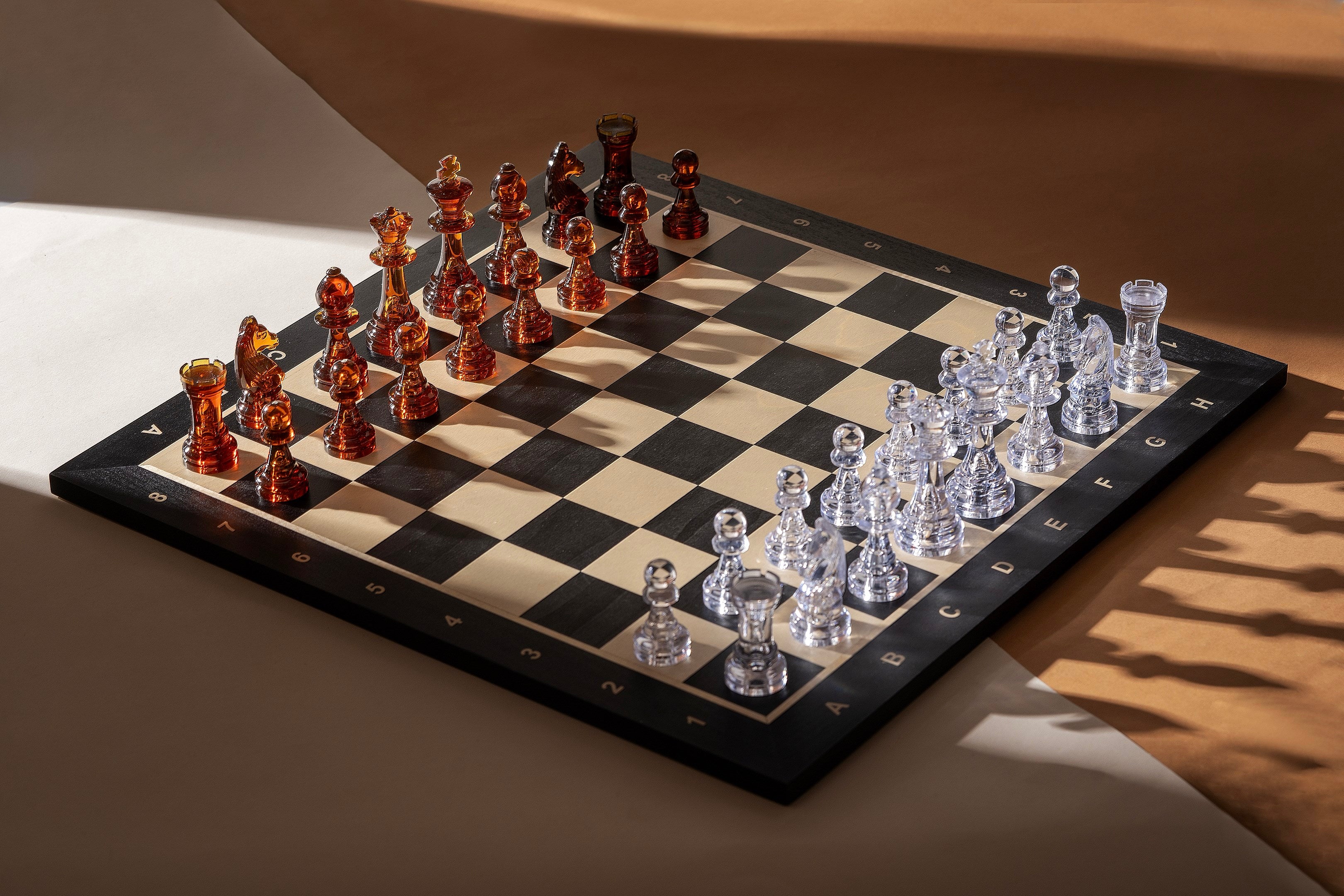 Chess board No. 6 (with notation) ebonised (marquetry) - Chess board No. 6 (with notation) ebonised (marquetry)