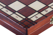 TOURNAMENT No 8 burned folding board, insert tray, wooden chess pieces