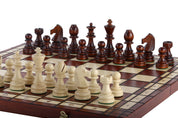 TOURNAMENT No 8 burned folding board, insert tray, wooden chess pieces