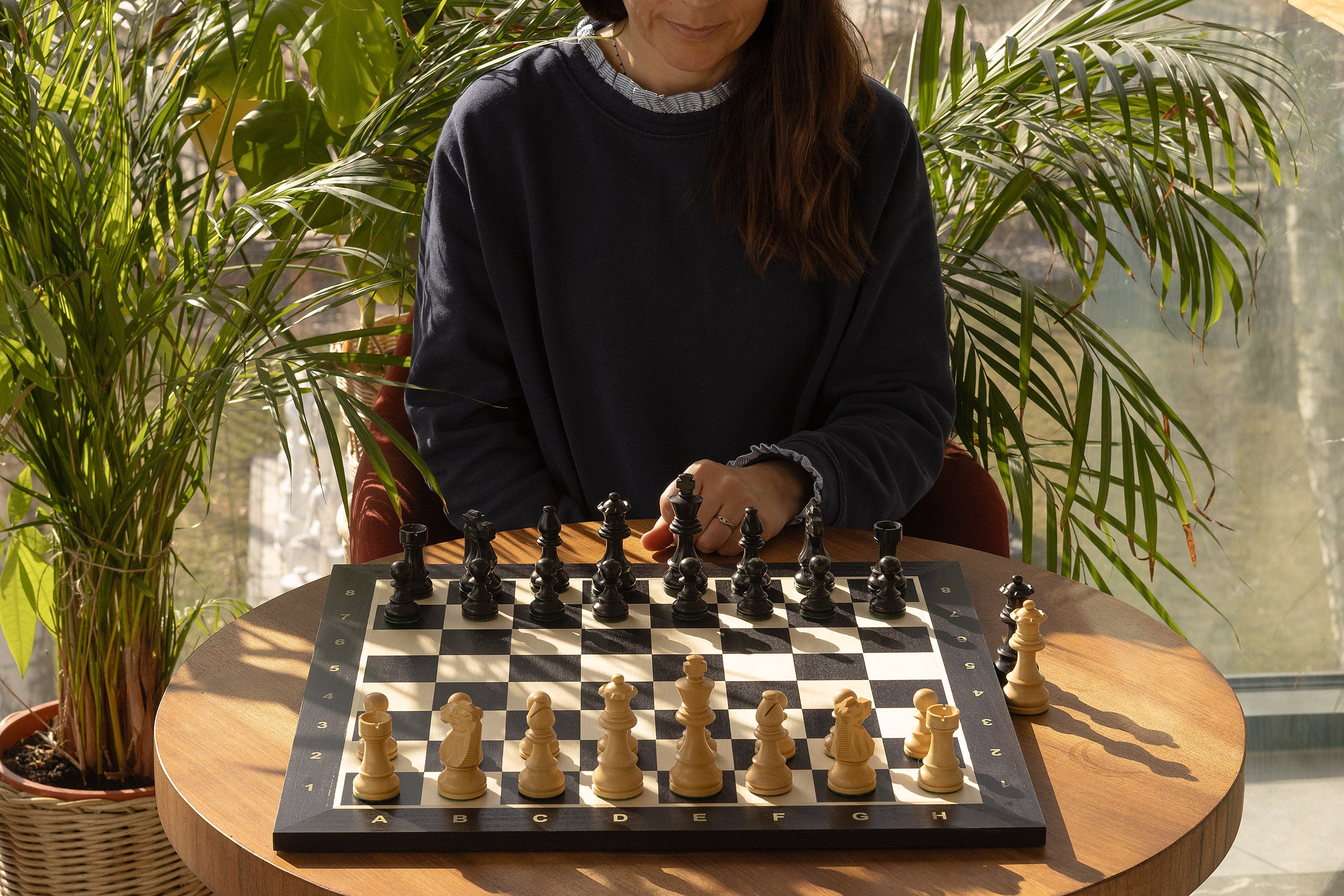 No5 Black Chessboard + 3.5" French Ebonised pieces - No5 Black Chessboard + 3.5" French Ebonised pieces