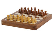 Wooden Magnetic Mini Chess Set with Inlaid Chessboard
