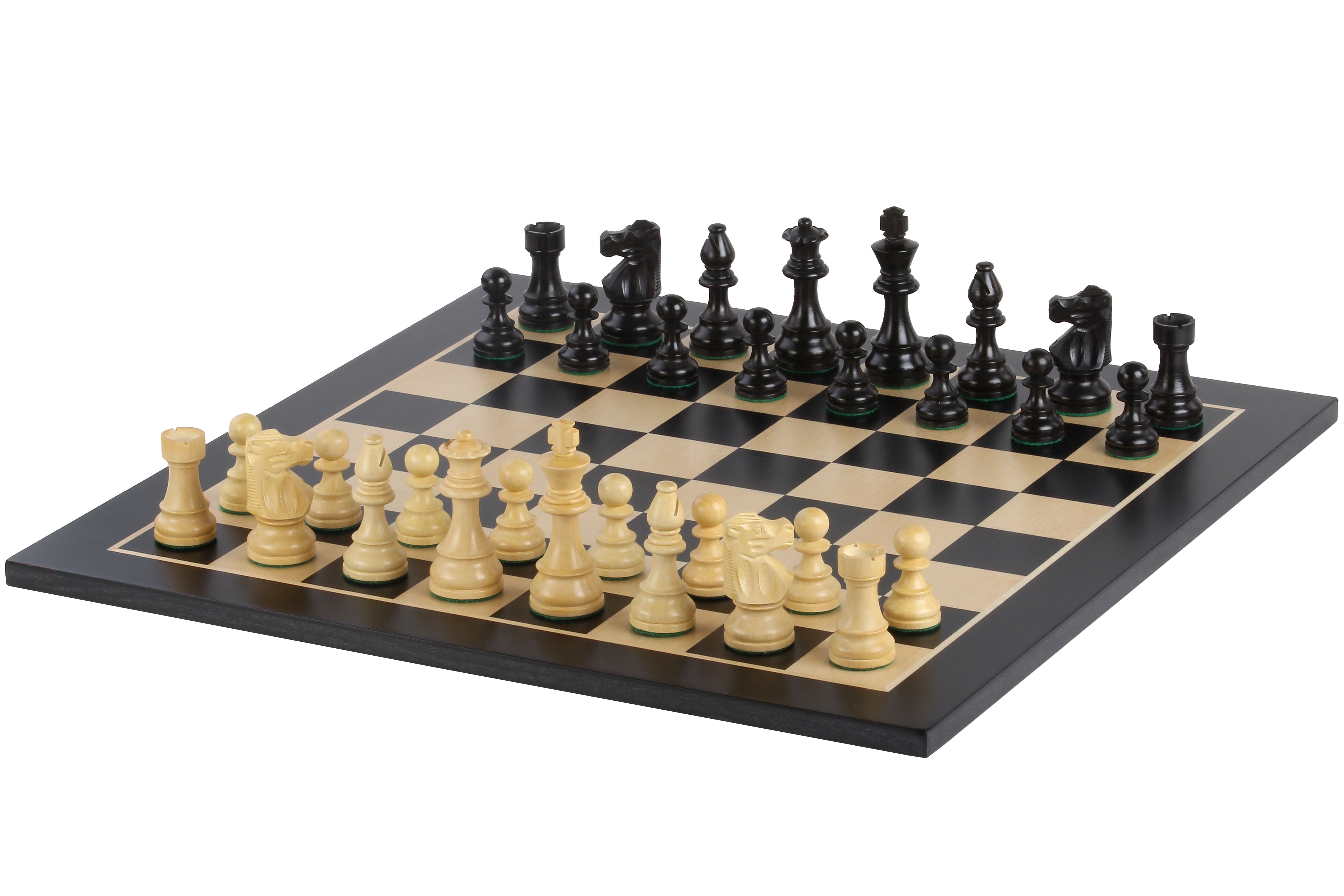 No5 Black Chessboard + 3.5" French Ebonised pieces - No5 Black Chessboard + 3.5" French Ebonised pieces