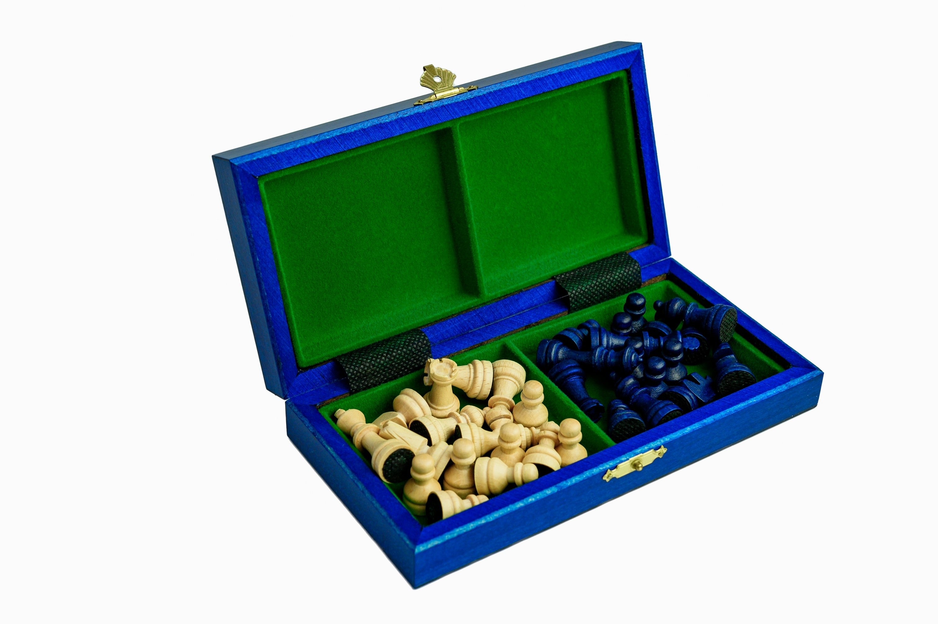 MAGNETIC wooden chess mini (20cm) - blue - MAGNETIC wooden chess mini (20cm) - blue