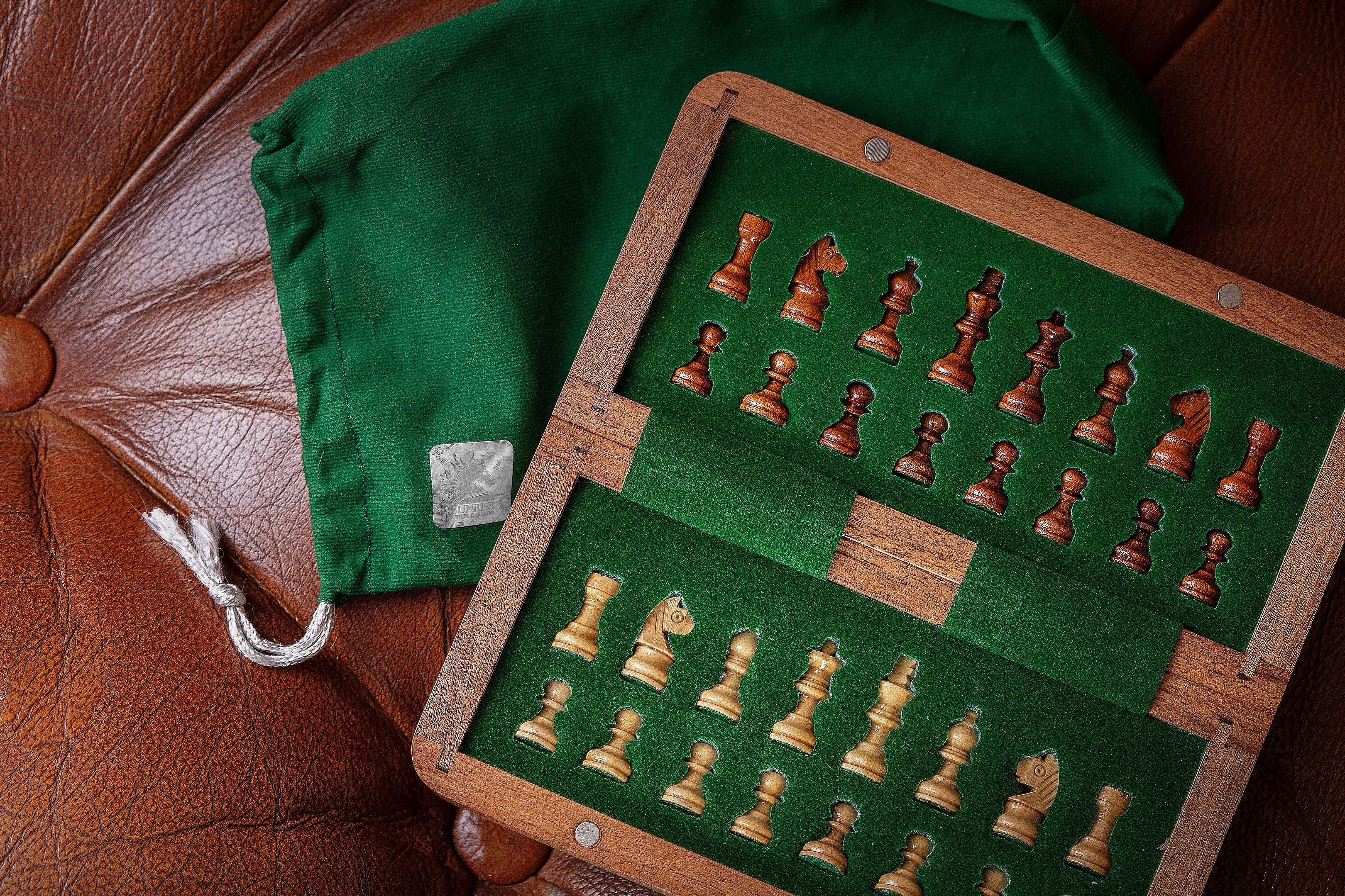 Wooden Magnetic Mini Chess Set with Inlaid Chessboard - Wooden Magnetic Mini Chess Set with Inlaid Chessboard